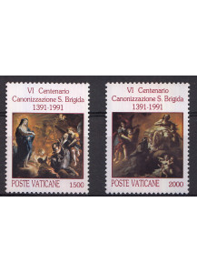1991 Vaticano 6° centenario Canonizzazione Santa Brigida 2 Valori Sassone 910-1